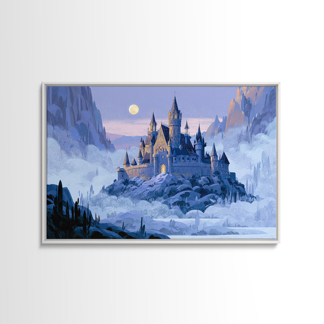 Storybook Castle on a Misty Hill Framed Canvas Print, Fairy Tale Art, Fairy Art, Living Room Decor, Fine Art, Storybook, FTA-3x2-78