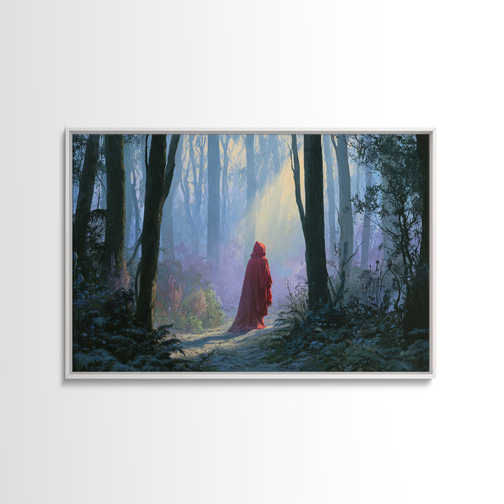 Red Cloak Figure Walking Through Dark Woods Canvas Print, Fairy Tale Art, Wall Decor, Living Room Decor, Fine Art, Storybook, FTA-3x2-84
