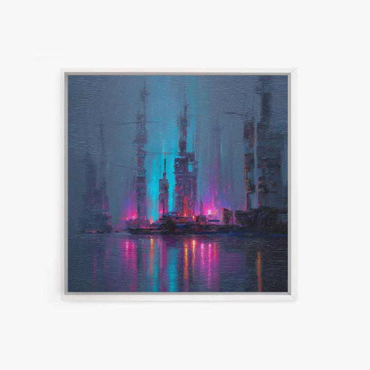 Bioluminescent Garden in a Future Habitat Framed Canvas Print, Futuristic Art, Modern Wall Decor, Living Room Decor, Future, FUT-1x1-100