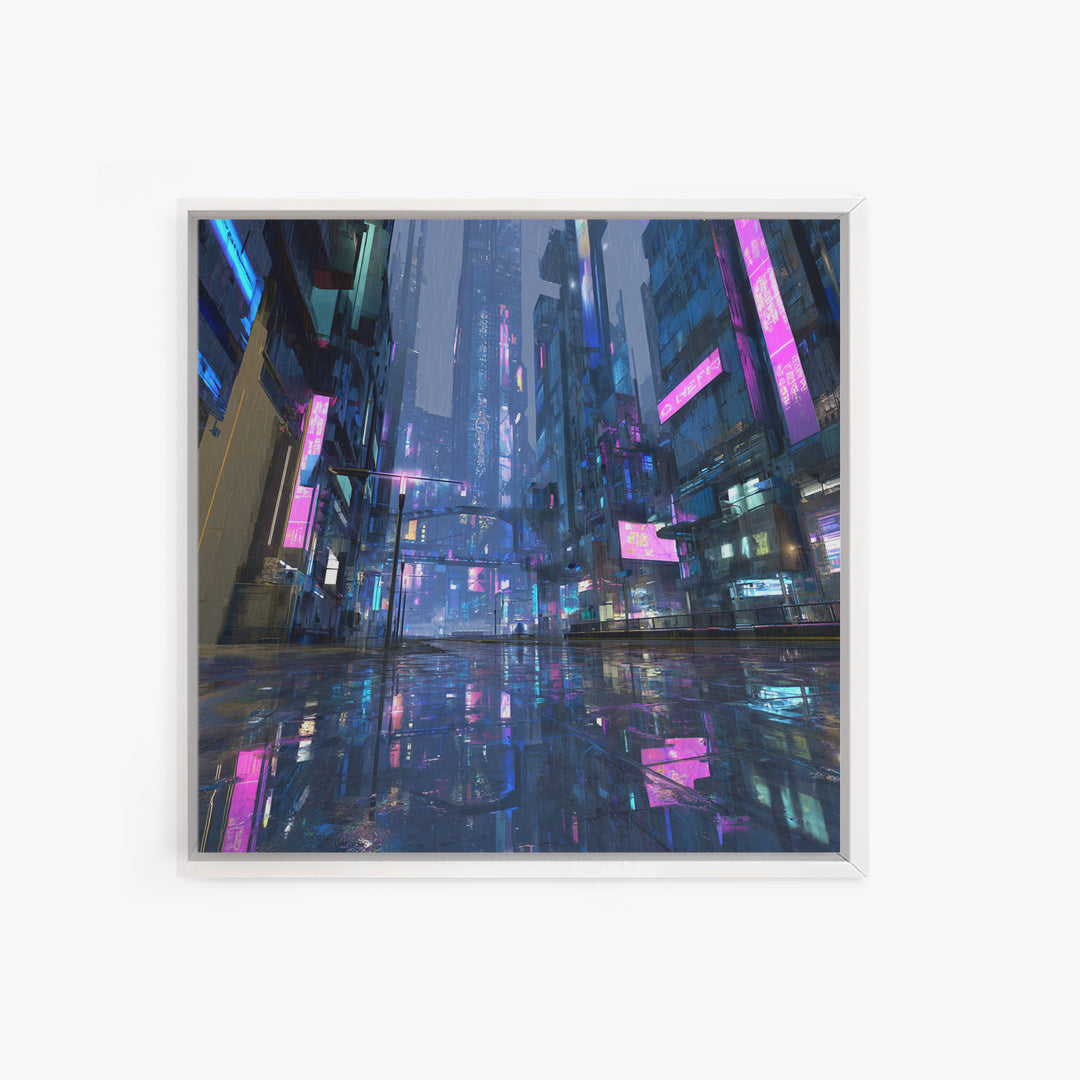 White and Blue Utopian Megastructure Framed Canvas Print, Futuristic Art, Room Decor, Living Room Decor, Fine Art, Future, FUT-1x1-12