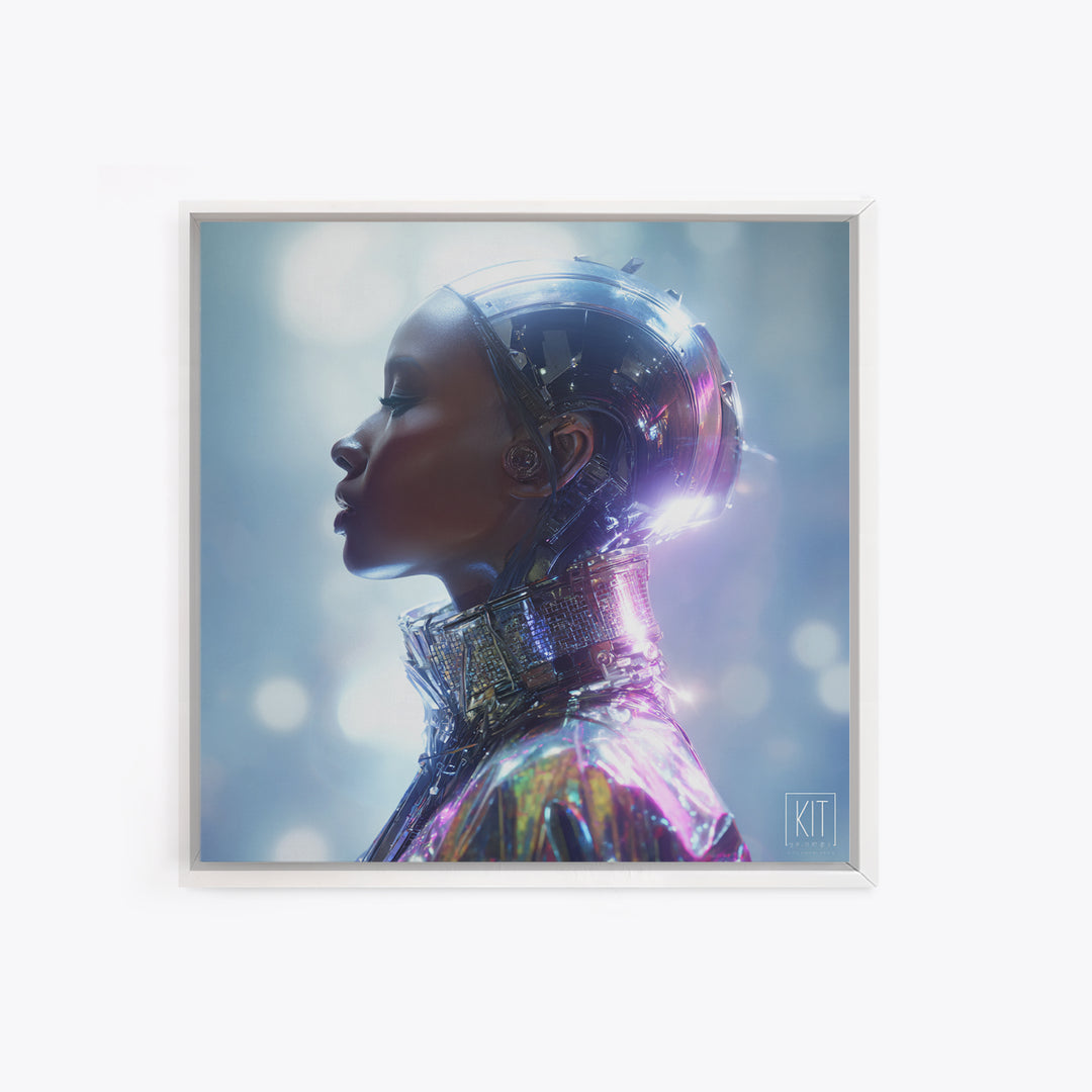 Futuristic Fashion Portrait Framed Canvas Print, Futuristic Art, Ai Art, Living Room Decor, Fine Art, Future, Digital Poster, FUT-1x1-33