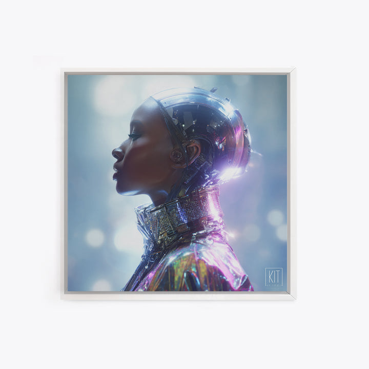 Futuristic Fashion Portrait Framed Canvas Print, Futuristic Art, Ai Art, Living Room Decor, Fine Art, Future, Digital Poster, FUT-1x1-33