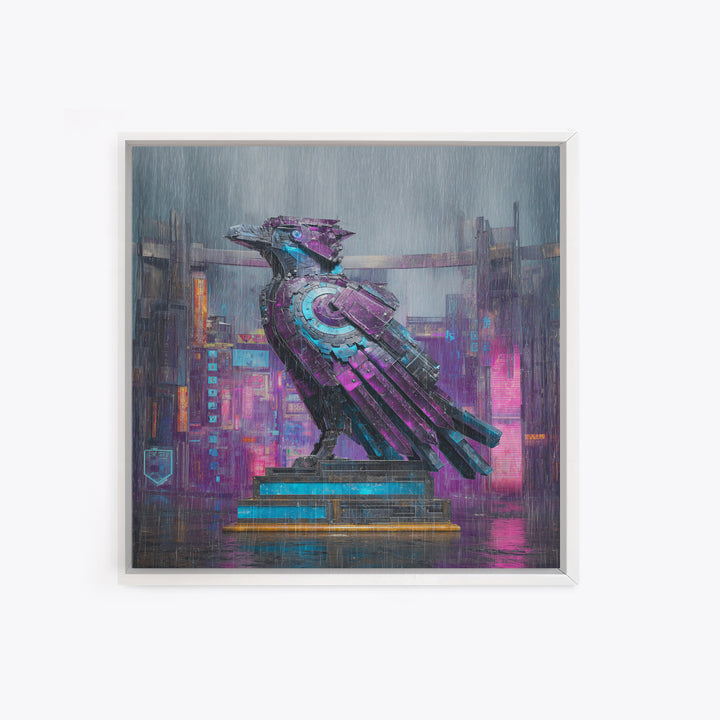 Futurist Bird Made of Panels and Light Framed Canvas Print, Futuristic Art, Statement Artwork, Living Room Decor, Future, FUT-1x1-46