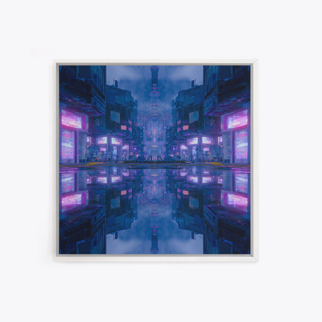 Bioluminescent Garden in a Future Habitat Framed Canvas Print, Futuristic Art, Landscape Art, Living Room Decor, Watercolor Art, FUT-1x1-52