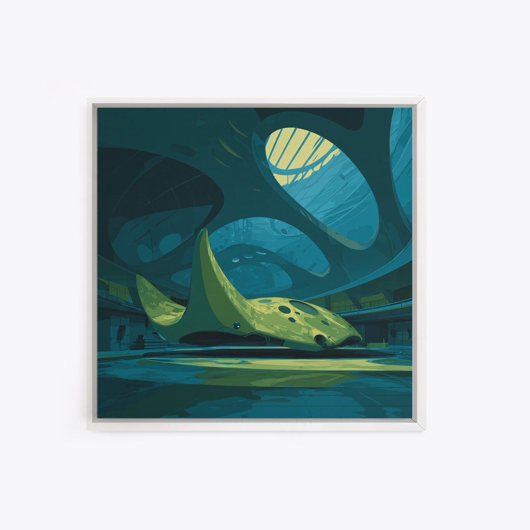 Future Ocean Lab Framed Canvas Print, Futuristic Art, Boho Decor, Living Room Decor, Oil Painting, Future, Mid Century Modern, FUT-1x1-63