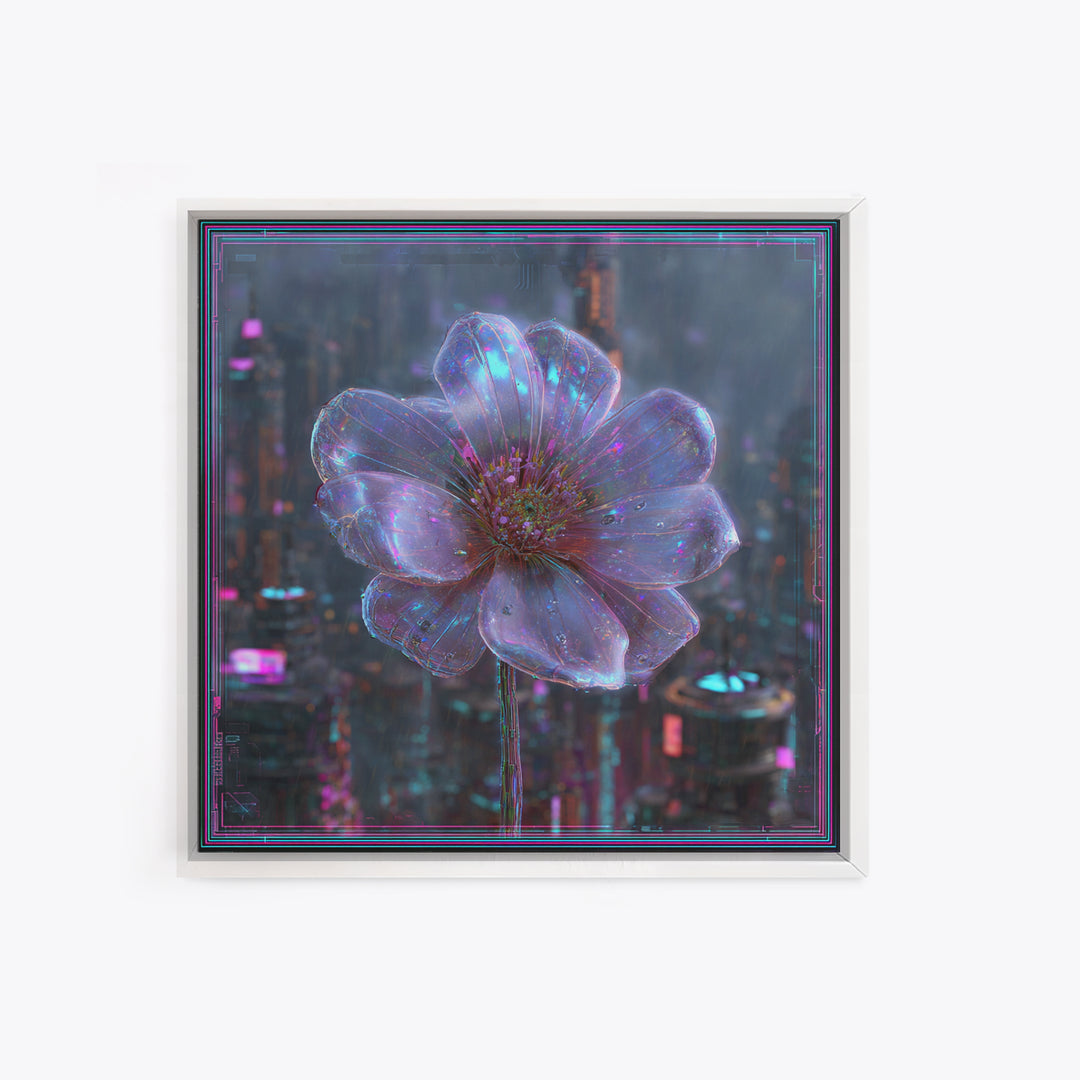 Holographic Flower Rendered Framed Canvas Print, Futuristic Art, Home Decor, Living Room Decor, Future, Unique Wall Art, FUT-1x1-78