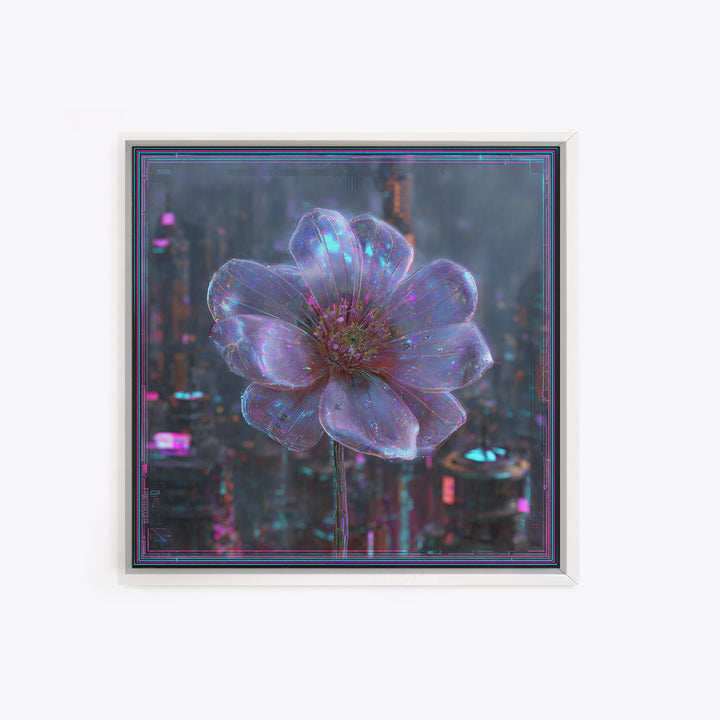 Holographic Flower Rendered Framed Canvas Print, Futuristic Art, Home Decor, Living Room Decor, Future, Unique Wall Art, FUT-1x1-78