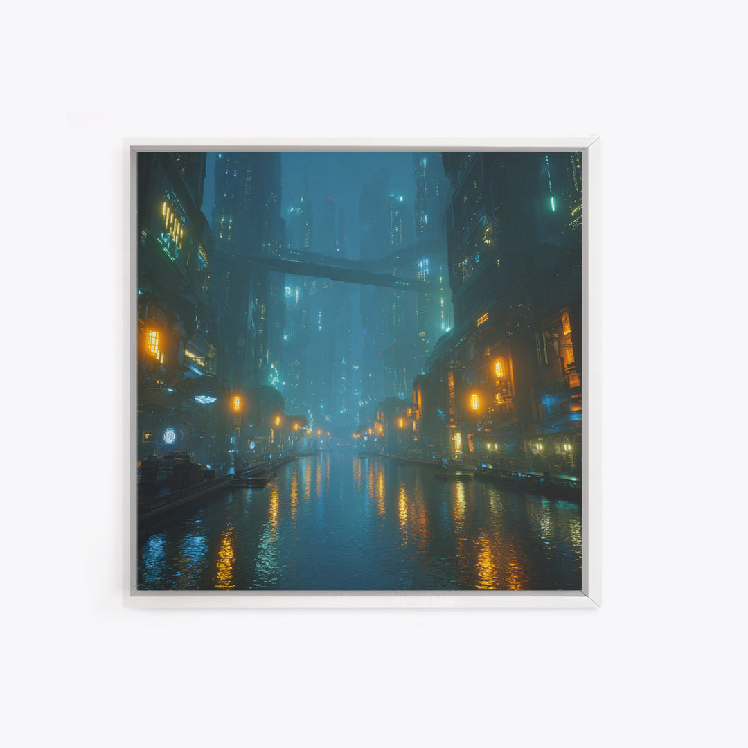 Orbital City Ring Around a Blue Planet Canvas Print, Futuristic Art, Wall Decor, Living Room Decor, Oil Painting, Future, FUT-1x1-82