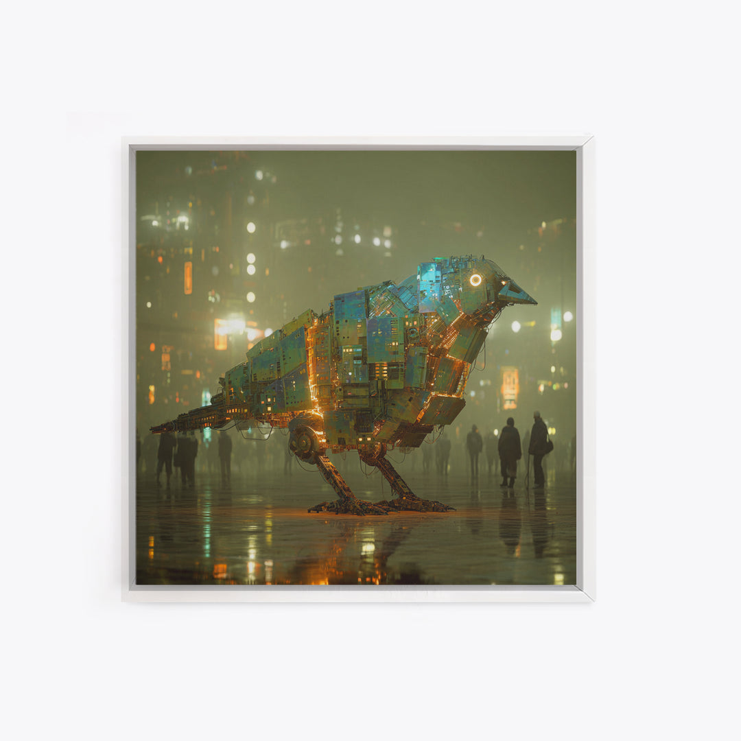 Futurist Bird Made of Panels and Light Canvas Print, Futuristic Art, Minimalist Decor, Living Room Decor, Fine Art, Future, FUT-1x1-94