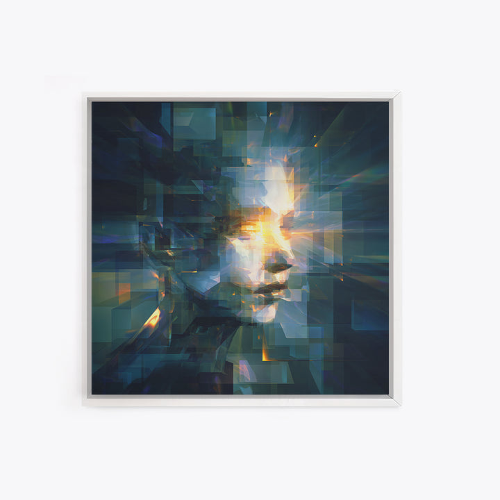 Abstract Ai Face Formed from Light Fragments Canvas Print, Futuristic Art, Printable Wall Art, Living Room Decor, Future, FUT-1x1-98