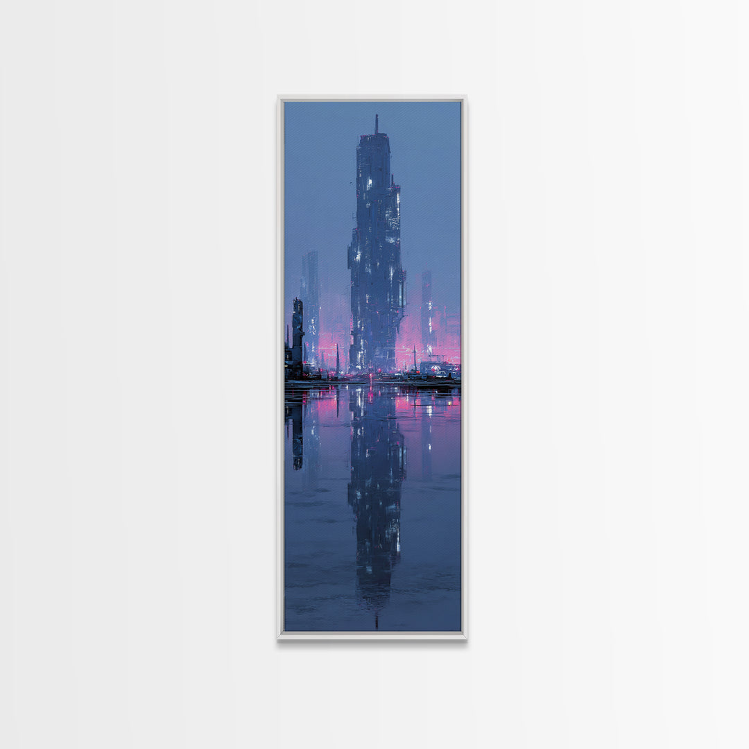 Floating Glass Architecture Above Reflective Water Canvas Print, Futuristic Art, Modern Decor, Living Room Decor, Future, FUT-1x3-15