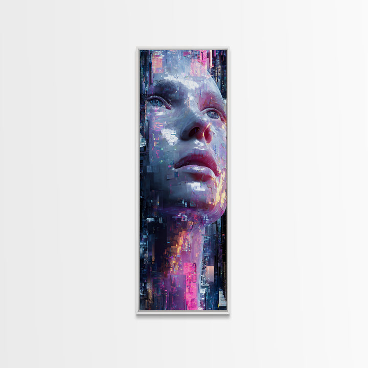 Abstract Ai Face Formed from Light Fragments Framed Canvas Print, Futuristic Art, Digital Art, Living Room Decor, Future, FUT-1x3-62