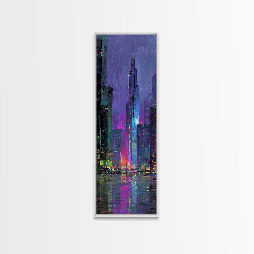 Sleek Chrome City Skyline Canvas Print, Futuristic Art, Digital Art Print, Living Room Decor, Abstract Art, Future, FUT-1x3-85