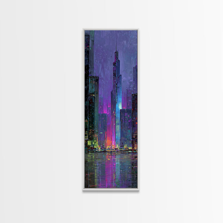 Sleek Chrome City Skyline Canvas Print, Futuristic Art, Digital Art Print, Living Room Decor, Abstract Art, Future, FUT-1x3-85