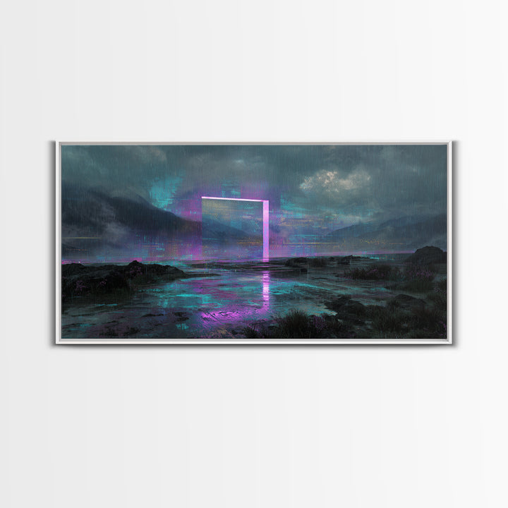Glowing Geometric Portal Framed Canvas Print, Futuristic Art, Canvas Wall Art, Living Room Decor, Future, Steampunk Decor, FUT-2x1-34