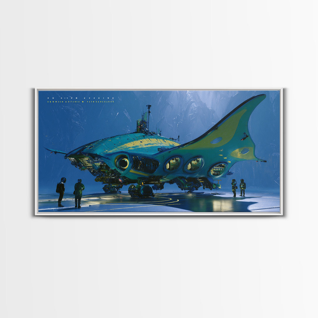 Future Ocean Lab Framed Canvas Print, Futuristic Art, Printable Wall Art, Living Room Decor, Fine Art, Future, Landscape Art, FUT-2x1-35