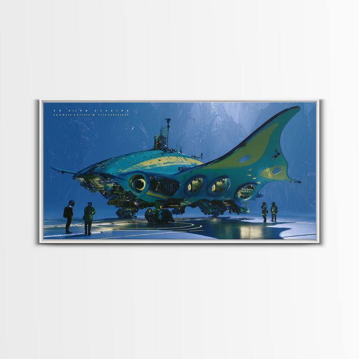 Future Ocean Lab Framed Canvas Print, Futuristic Art, Printable Wall Art, Living Room Decor, Fine Art, Future, Landscape Art, FUT-2x1-35