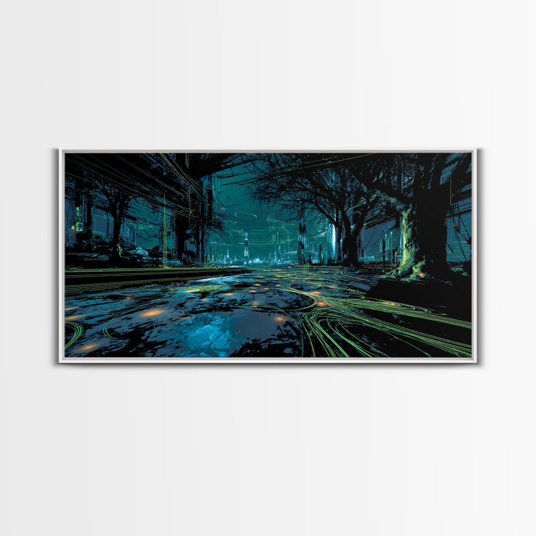 Bioluminescent Garden in a Future Habitat Canvas Print, Futuristic Art, Living Room Decor, Watercolor Art, Future, FUT-2x1-48