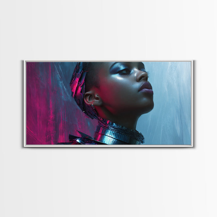 Futuristic Fashion Portrait Canvas Print, Futuristic Art, Space Art, Living Room Decor, Oil Painting, Future, Minimalist Decor, FUT-2x1-53