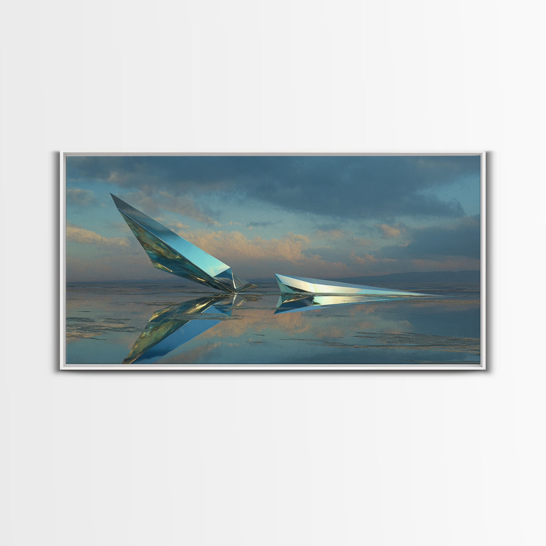Chrome Abstract Sculpture Canvas Print, Futuristic Art, Unique Home Decor, Living Room Decor, Abstract Art, Future, FUT-2x1-63