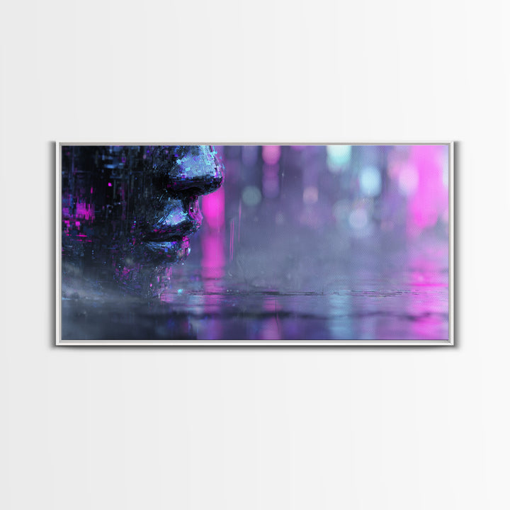 Abstract Ai Face Formed from Light Fragments Canvas Print, Futuristic Art, Extra Large Wall Art, Living Room Decor, Future, FUT-2x1-94