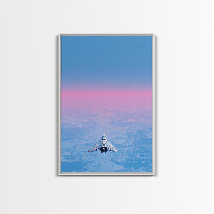 Minimal Spacecraft over a Clean Planet Horizon Canvas Print, Futuristic Art, Steampunk Decor, Living Room Decor, Oil Painting, FUT-2x3-15