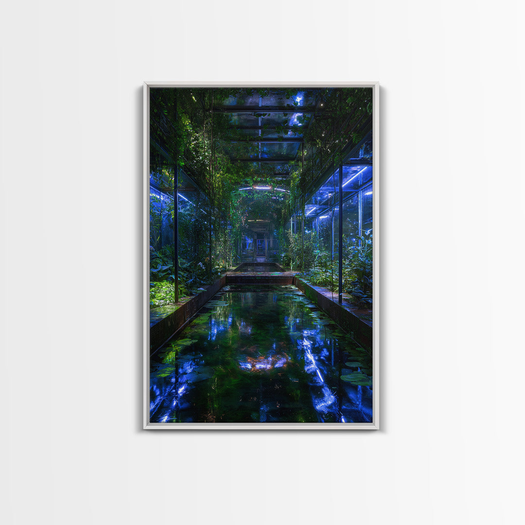 Bioluminescent Garden in a Future Habitat Framed Canvas Print, Futuristic Art, Printable Wall Art, Living Room Decor, Future, FUT-2x3-36