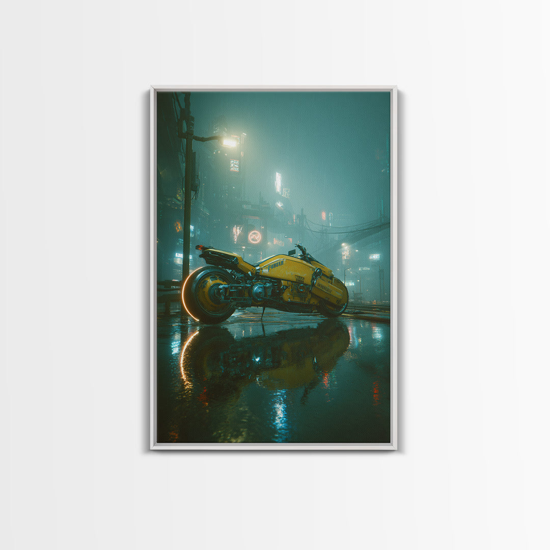 High Speed Hover Bike Trail of Light Framed Canvas Print, Futuristic Art, Modern Art, Living Room Decor, Fine Art, Future, FUT-2x3-4