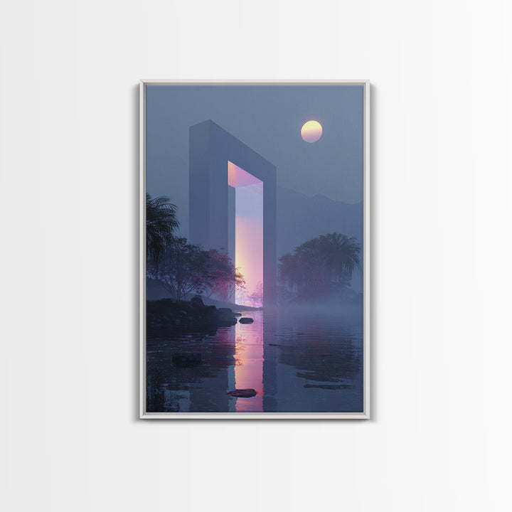 Glowing Geometric Portal Framed Canvas Print, Futuristic Art, Unique Wall Art, Living Room Decor, Fine Art, Future, FUT-2x3-46