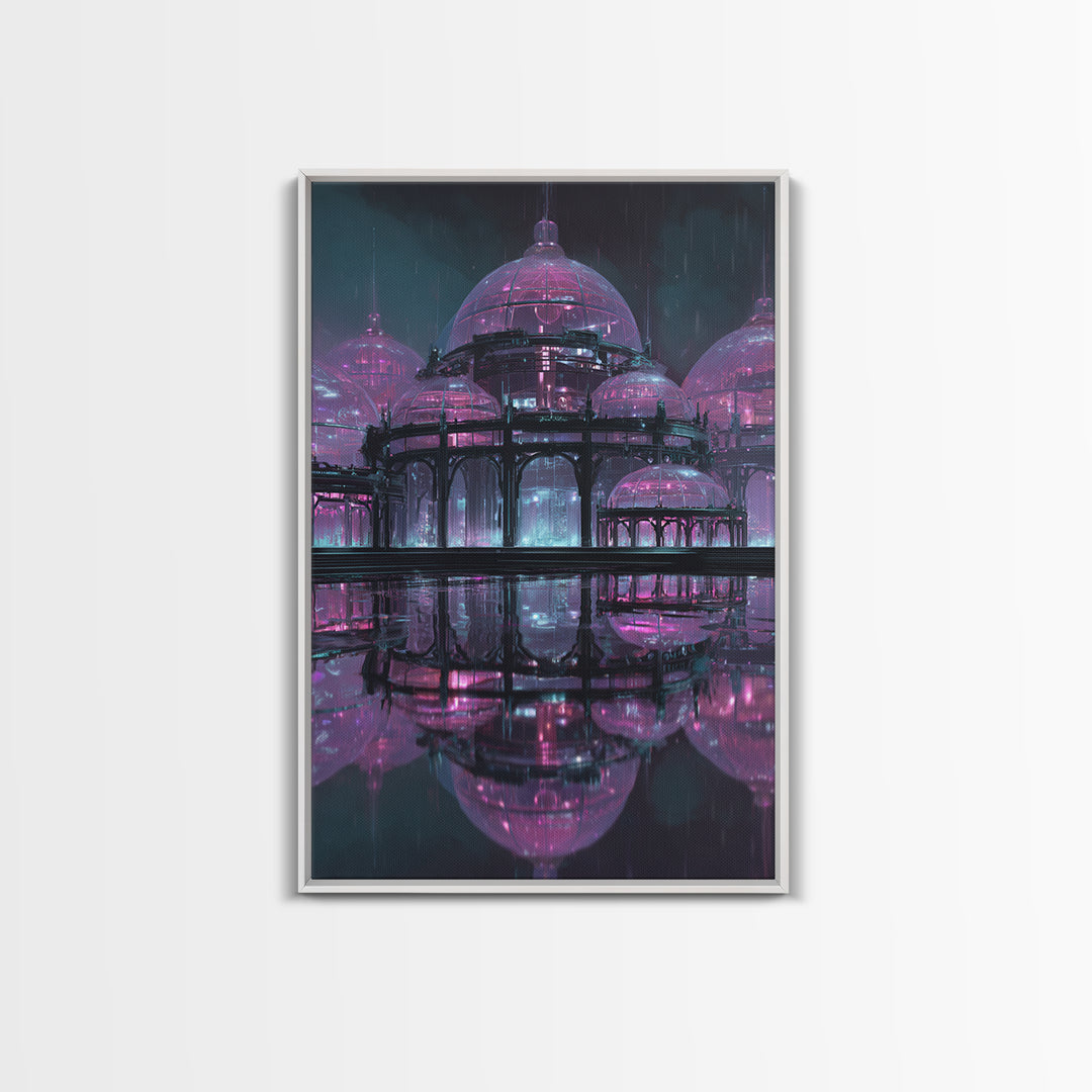 Futuristic Botanical Greenhouse Canvas Print, Futuristic Art, Modern Wall Art, Living Room Decor, Oil Painting, Future, FUT-2x3-50