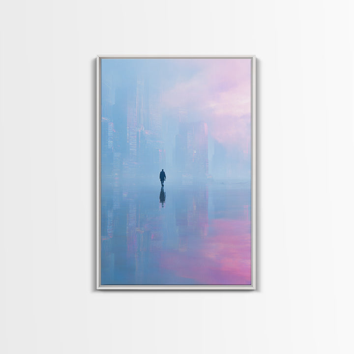 Floating Glass Architecture Above Reflective Water Canvas Print, Futuristic Art, Luxury Decor, Living Room Decor, Future, FUT-2x3-59