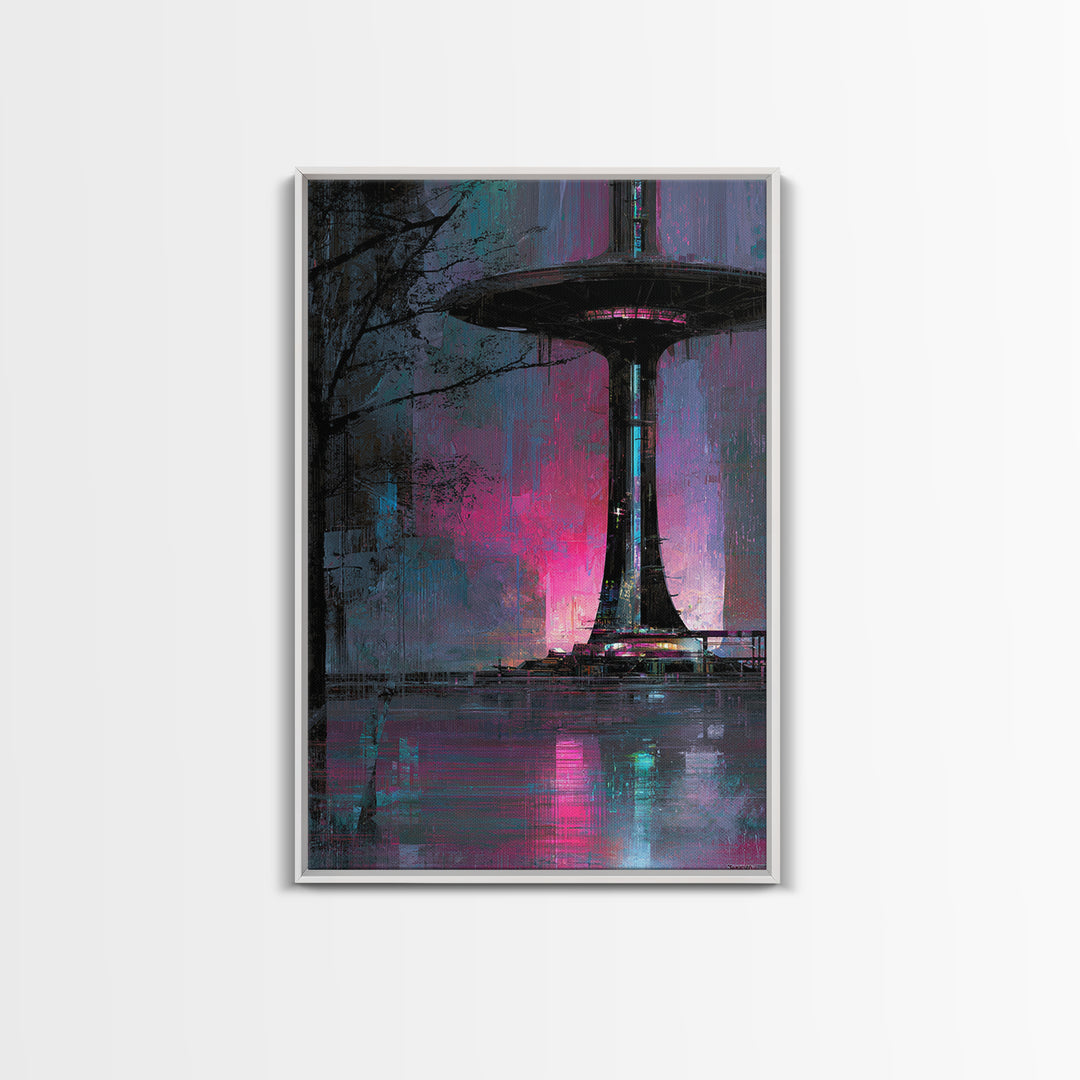 Bioluminescent Garden in a Future Habitat Canvas Print, Futuristic Art, Eclectic Home Decor, Living Room Decor, Future, FUT-2x3-60
