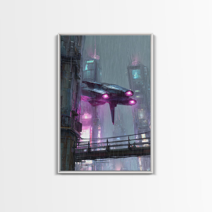Futurist Bird Made of Panels and Light Framed Canvas Print, Futuristic Art, Steampunk Decor, Living Room Decor, Future, FUT-2x3-78