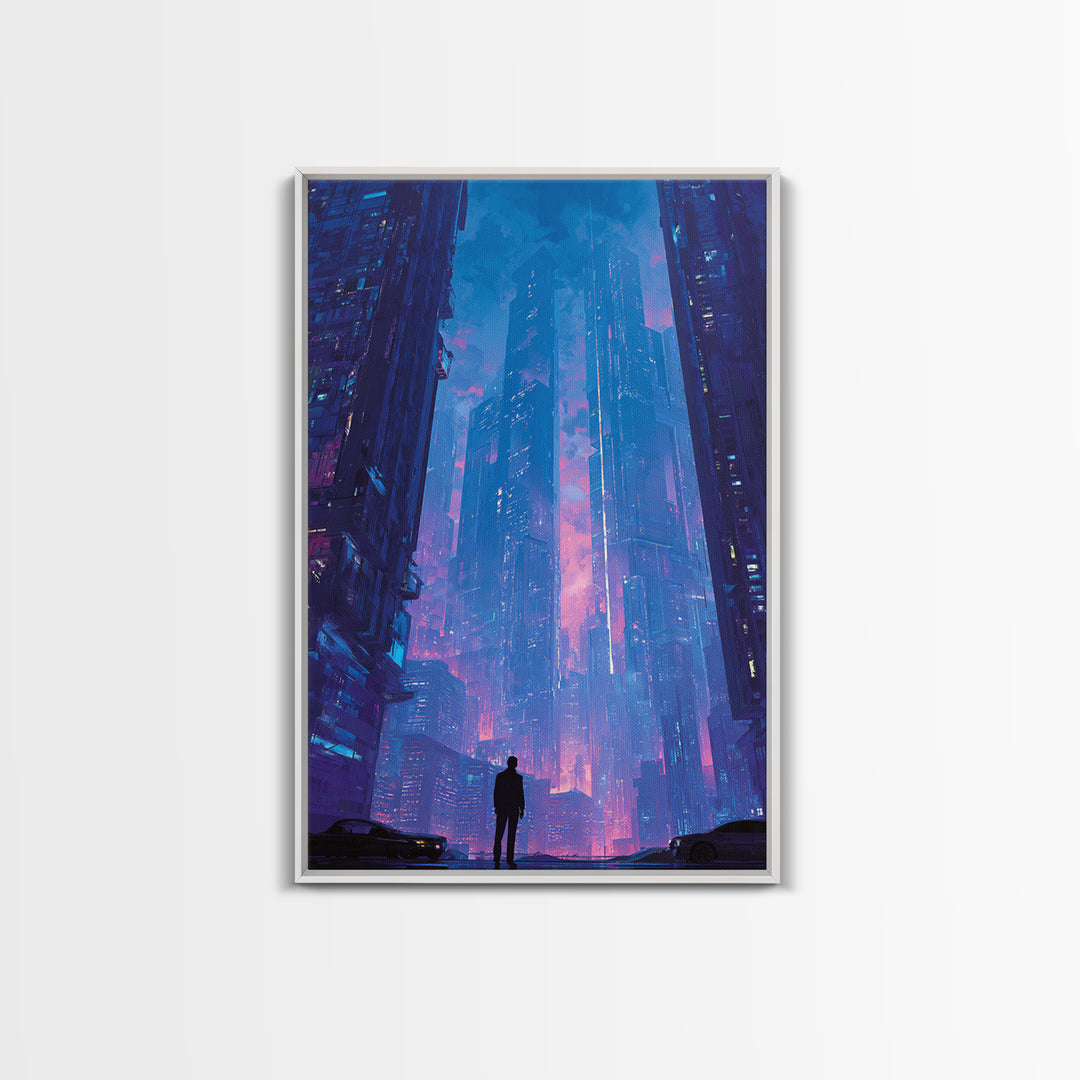 Sleek Chrome City Skyline Canvas Print, Futuristic Art, Digital Art Print, Living Room Decor, Abstract Art, Future, FUT-2x3-9