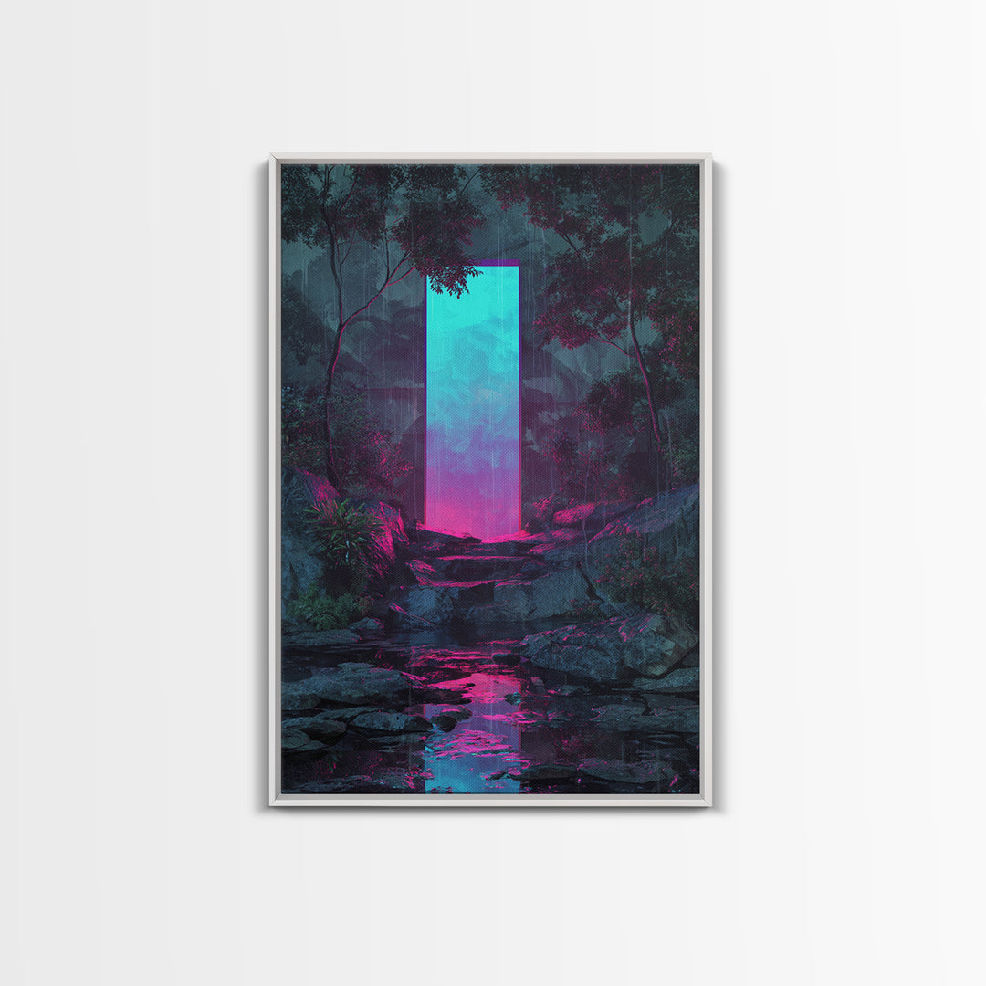 Glowing Geometric Portal Framed Canvas Print, Futuristic Art, Digital Art Print, Living Room Decor, Fine Art, Future, FUT-2x3-94