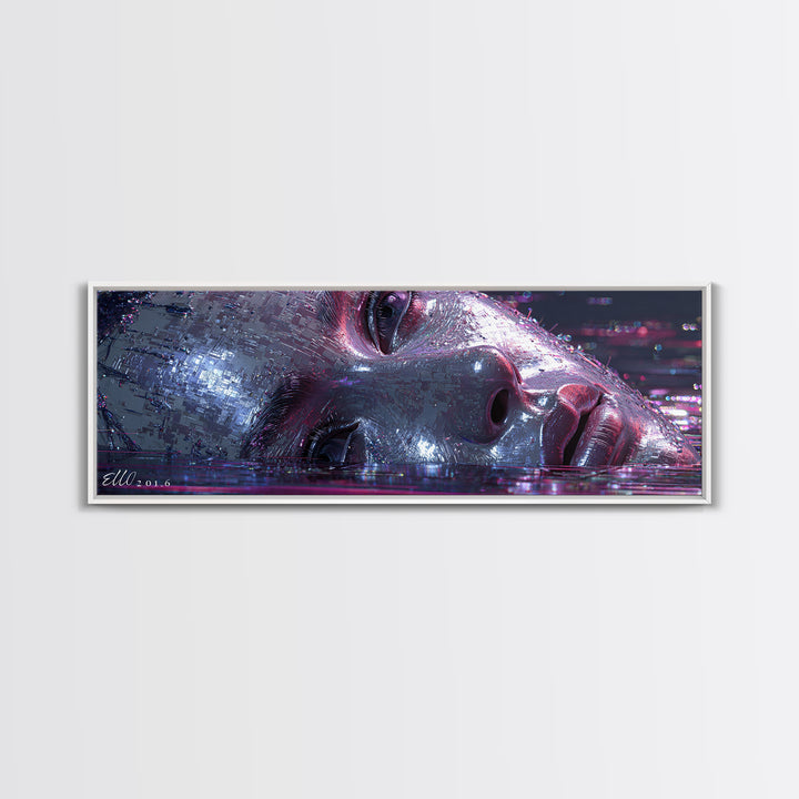 Abstract Ai Face Formed from Light Fragments Framed Canvas Print, Futuristic Art, Digital Poster, Living Room Decor, Future, FUT-3x1-18