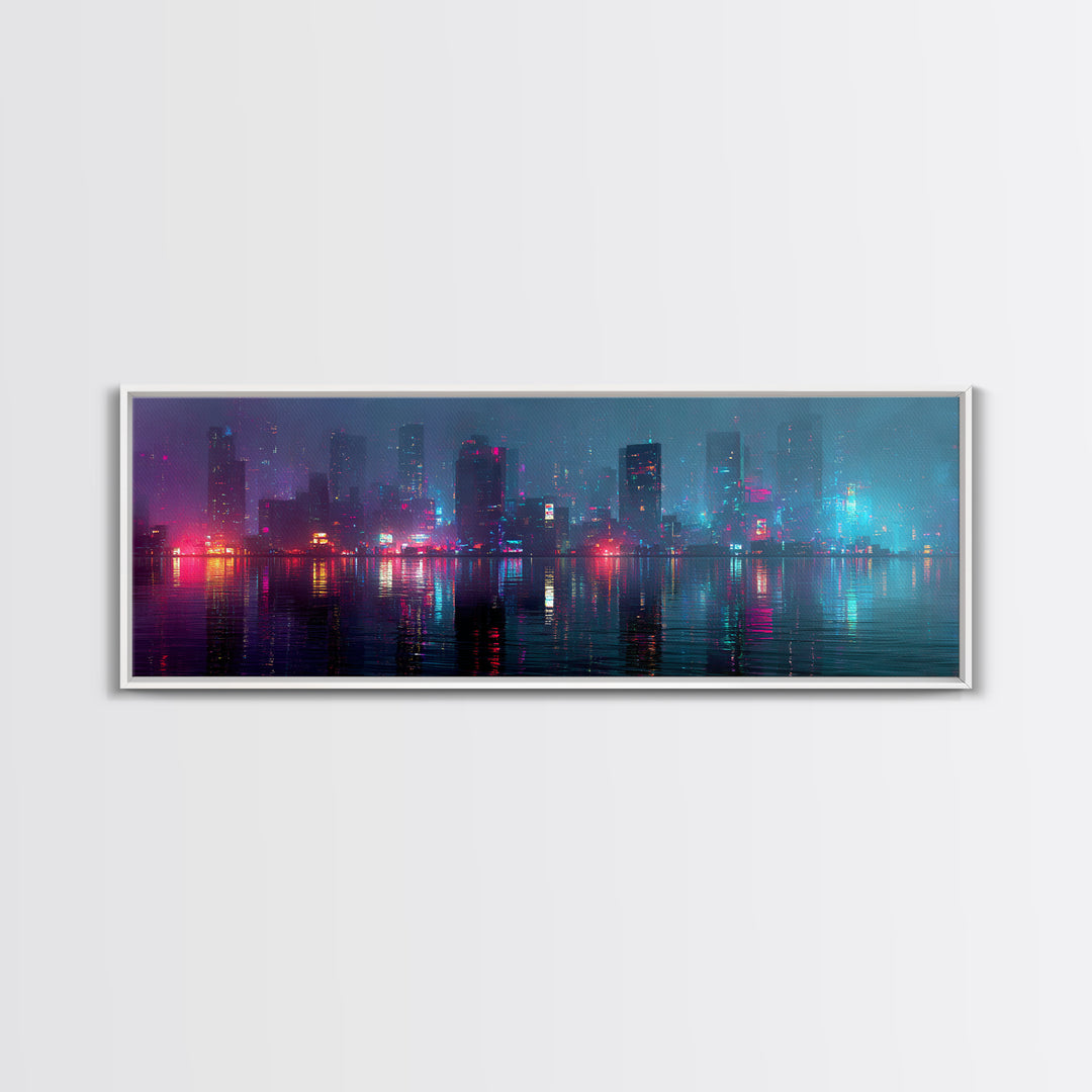 Floating Glass Architecture Above Reflective Water Canvas Print, Futuristic Art, Living Room Decor, Watercolor Art, Future, FUT-3x1-19