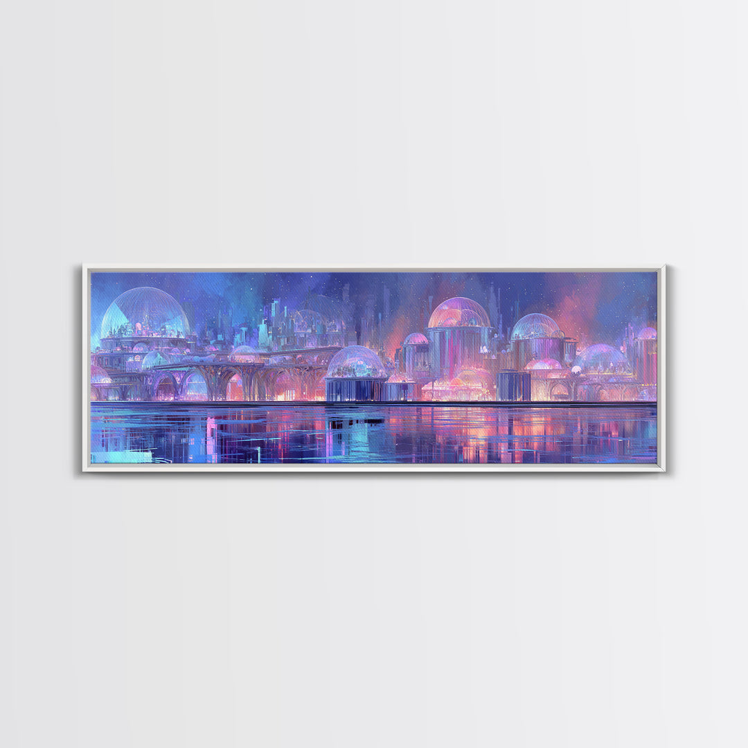 Futuristic Botanical Greenhouse Framed Canvas Print, Futuristic Art, Victorian Decor, Living Room Decor, Oil Painting, Future, FUT-3x1-58