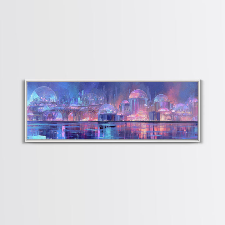 Futuristic Botanical Greenhouse Framed Canvas Print, Futuristic Art, Victorian Decor, Living Room Decor, Oil Painting, Future, FUT-3x1-58