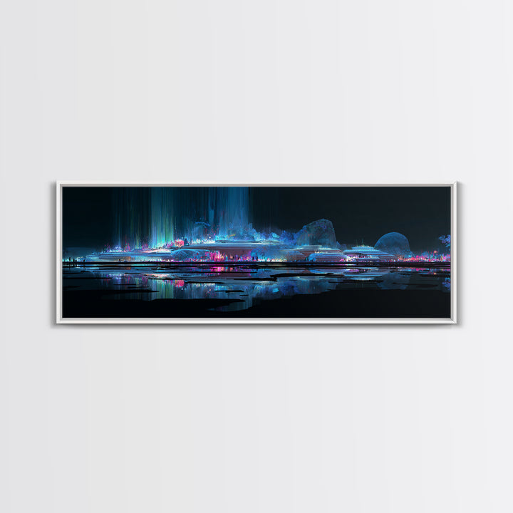 Bioluminescent Garden in a Future Habitat Framed Canvas Print, Futuristic Art, Digital Art, Living Room Decor, Fine Art, Future, FUT-3x1-68
