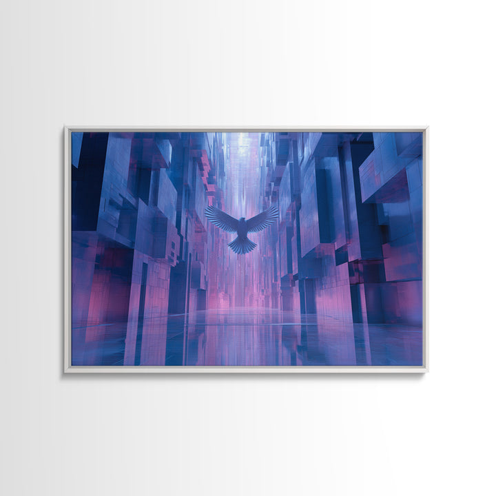 Futurist Bird Made of Panels and Light Framed Canvas Print, Futuristic Art, Steampunk Decor, Living Room Decor, Future, FUT-3x2-2