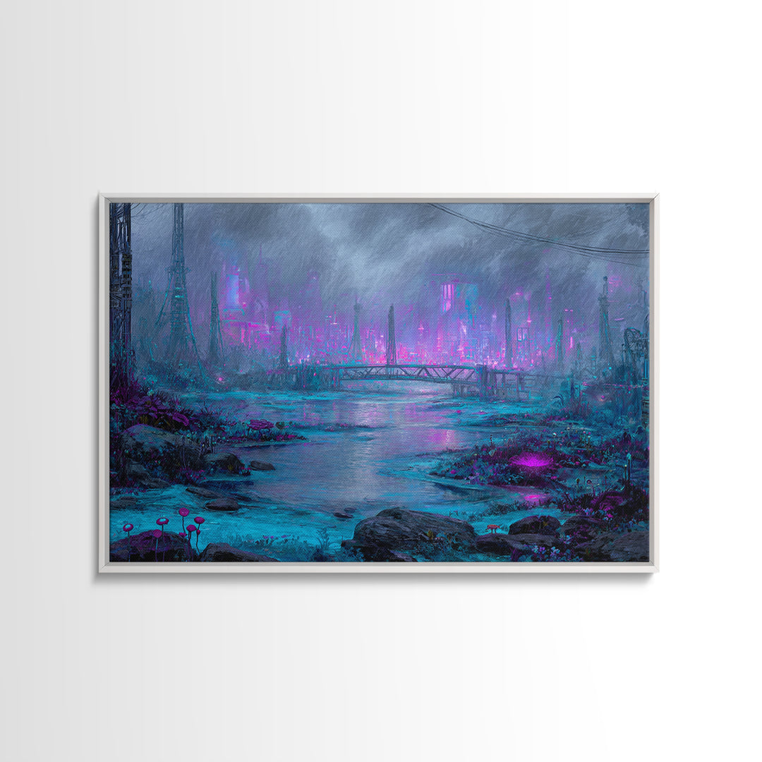 Bioluminescent Garden in a Future Habitat Canvas Print, Futuristic Art, Digital Art, Living Room Decor, Oil Painting, Future, FUT-3x2-32