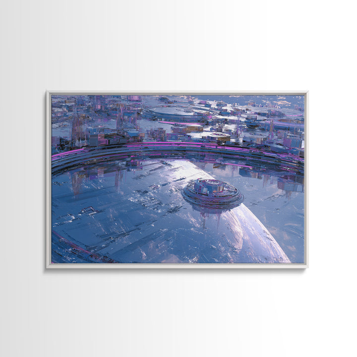 Orbital City Ring Around a Blue Planet Canvas Print, Futuristic Art, Modern Wall Decor, Living Room Decor, Fine Art, Future, FUT-3x2-62