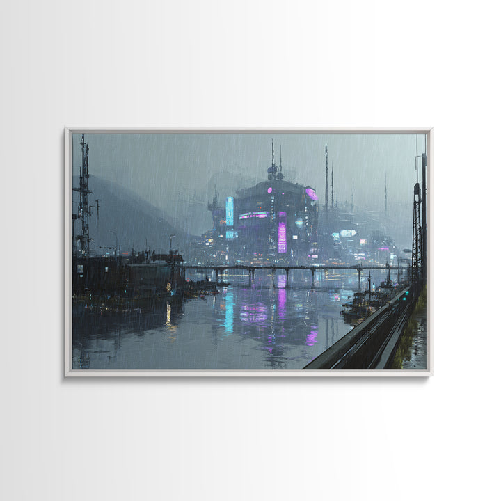 White and Blue Utopian Megastructure Canvas Print, Futuristic Art, Unique Home Decor, Living Room Decor, Fine Art, Future, FUT-3x2-88