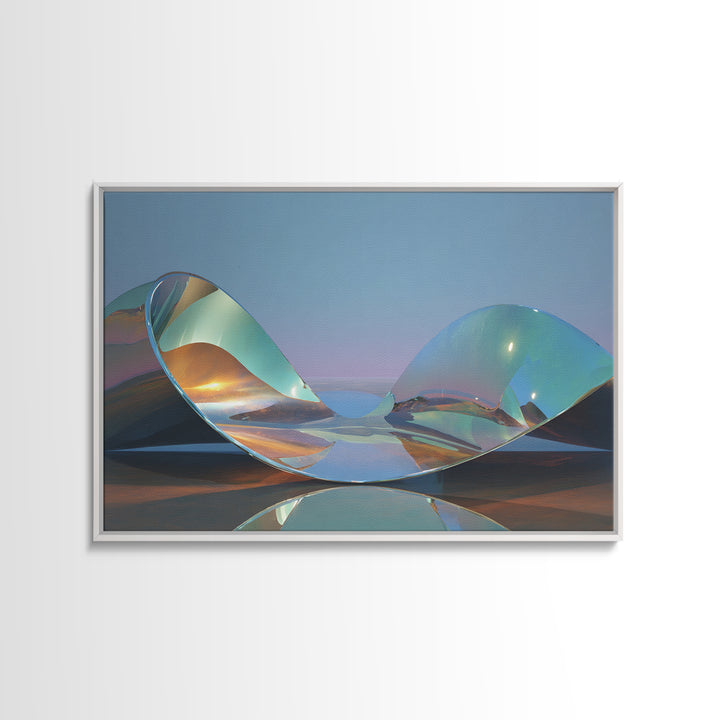 Chrome Abstract Sculpture Framed Canvas Print, Futuristic Art, Statement Artwork, Living Room Decor, Abstract Art, Future, FUT-3x2-95