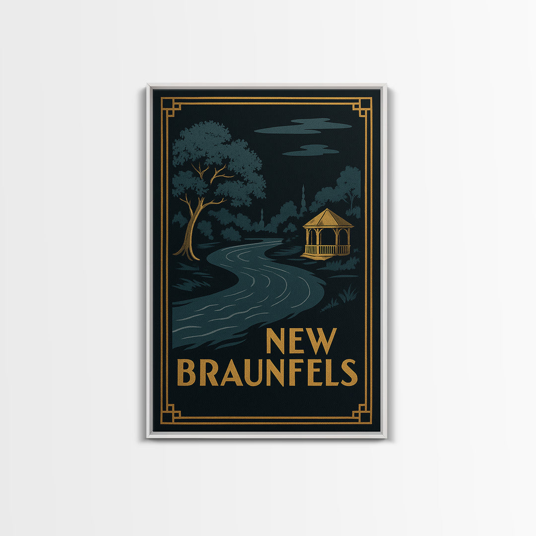 New Braunfels Texas Travel Poster, Canvas Print, Black Gold City Wall Art, New Braunfels Wall Art, Travel Wall Art, Living Room Wall Art