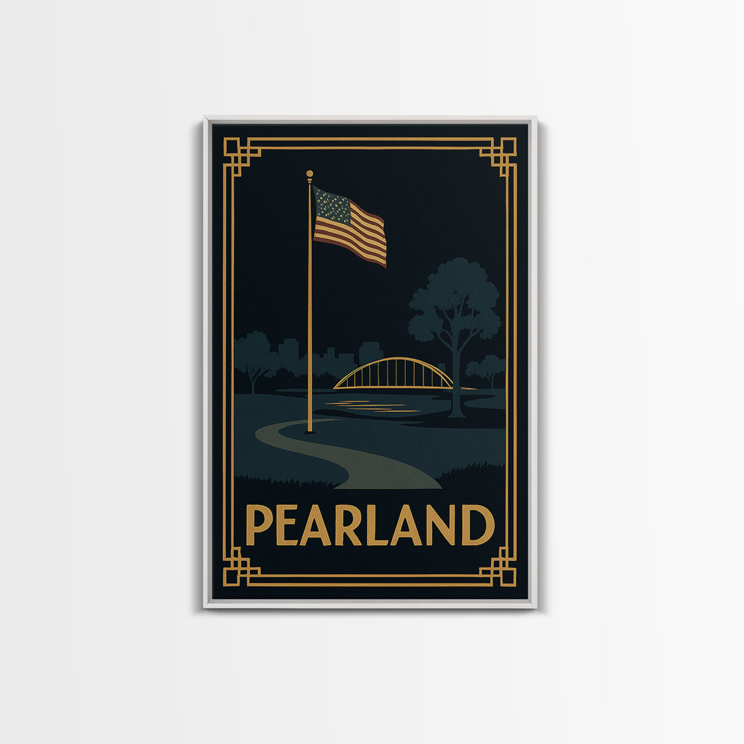 Pearland Texas Travel Poster, Framed Canvas Print, Luxury Art Deco Poster, Pearland Wall Art, Vintage City Art, Living Room Wall Art