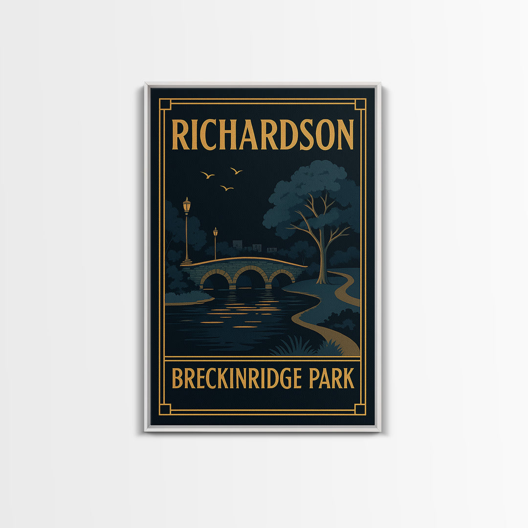 Richardson Texas Travel Poster, Framed Canvas Print, Black Gold City Wall Art, Richardson City Art, Fine Art Print, Vintage Travel Print