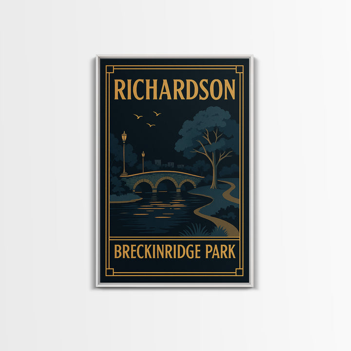 Richardson Texas Travel Poster, Framed Canvas Print, Black Gold City Wall Art, Richardson City Art, Fine Art Print, Vintage Travel Print