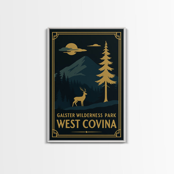 West Covina California Travel Poster, Canvas Print, Gold Art Deco Wall Art, West Covina Poster Print, Vintage City Art, Mid Century Wall Art